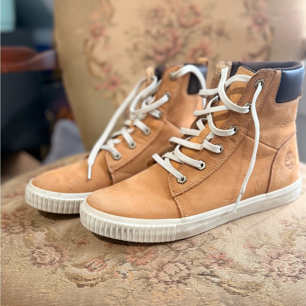 Timberland Skyla Bay Lace Up Leather Sneaker Boots Cognac Tan Size 9.5